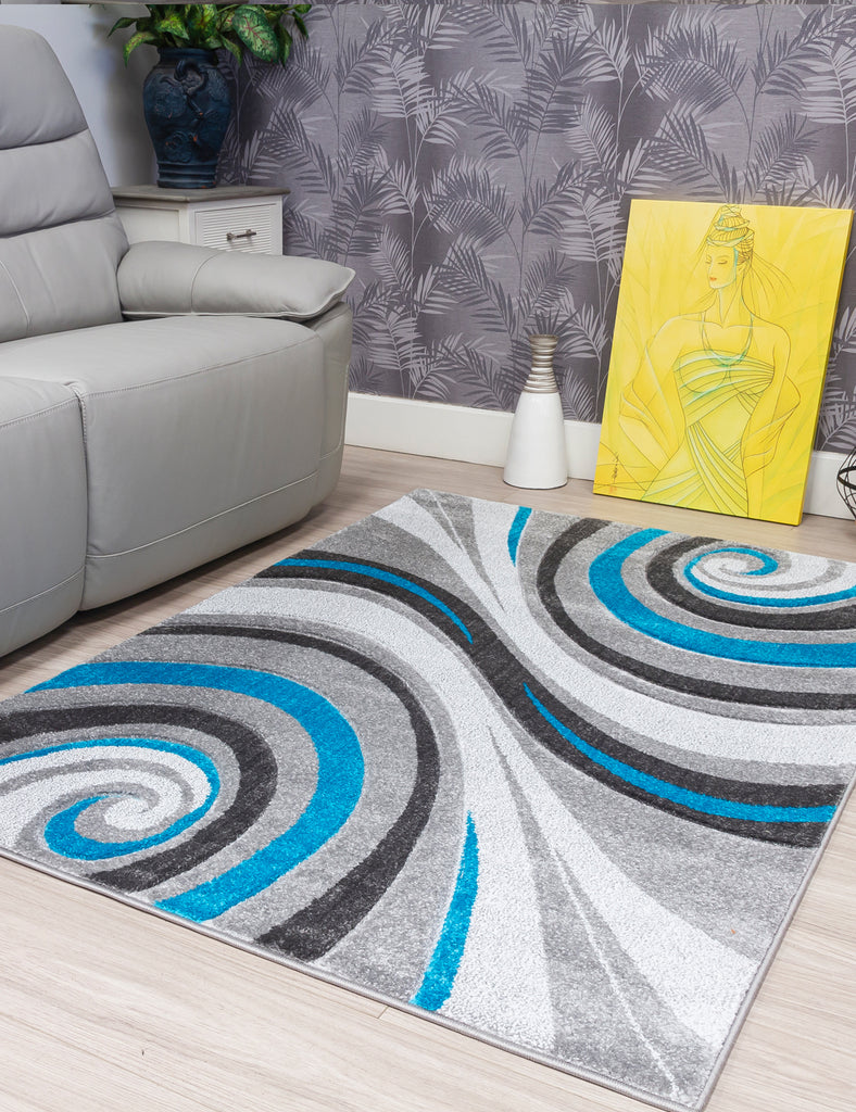 Samba Spirals Rug - Teal - MacCarthys