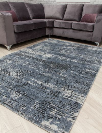 Blue Rococo Rug Pattern Rococo Obscura Midnight Blue & Grey Minimal Contemporary Rug | MacCarthys
