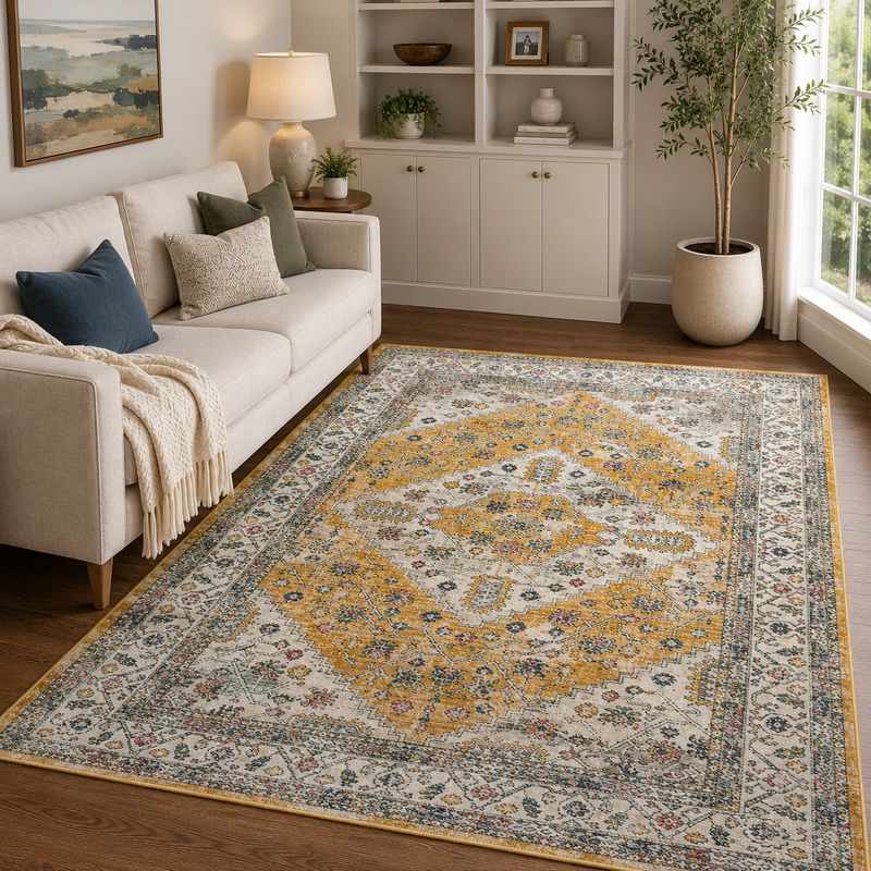 Urco Nova Enzo Beige & Gold Classic Vintage Rug