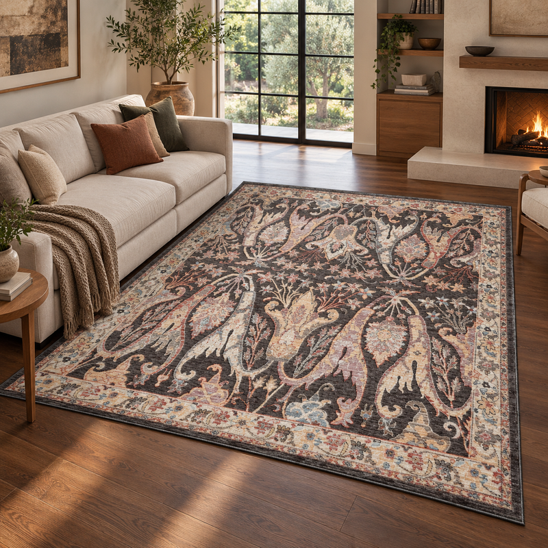 Prestige Alia Charcoal & Ivory Cream Vintage Oriental Rug
