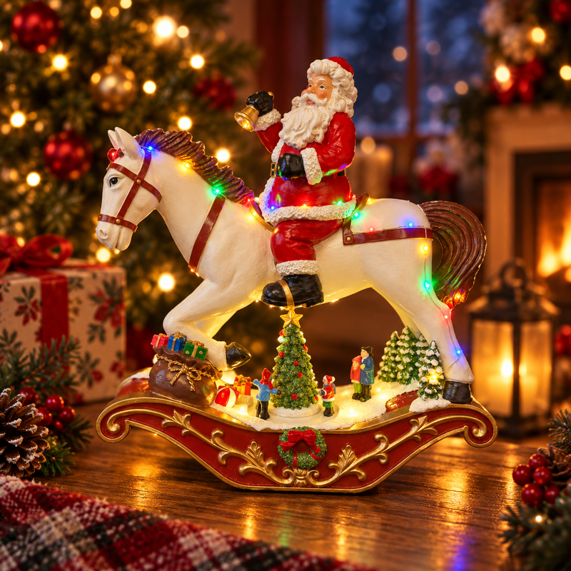 Santa on Rocking Horse LED Christmas Decoration