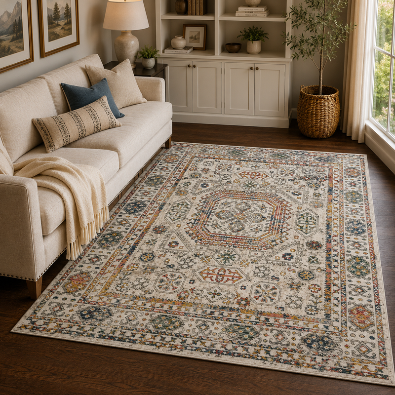 Urco Nova Ethan Beige & Multi Coloured Modern Bohemian Rug