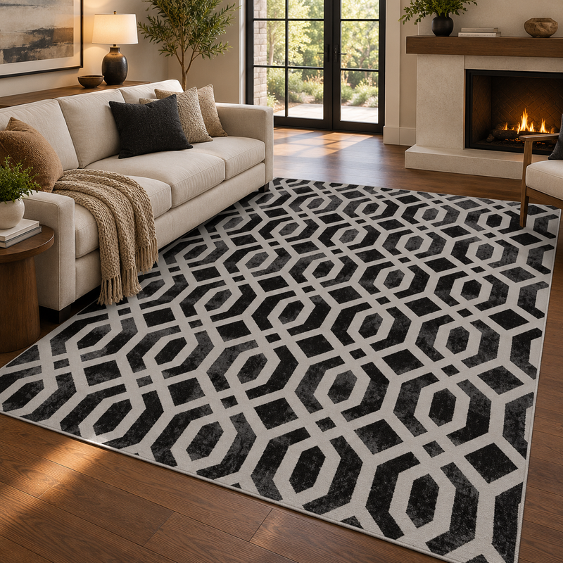 Balletto Black & Silver Modern Abstract Contemporary Rug
