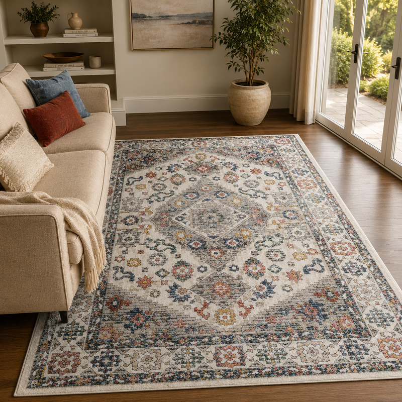 Urco Nova Oscar Cream & Blue Classic Vintage Rug