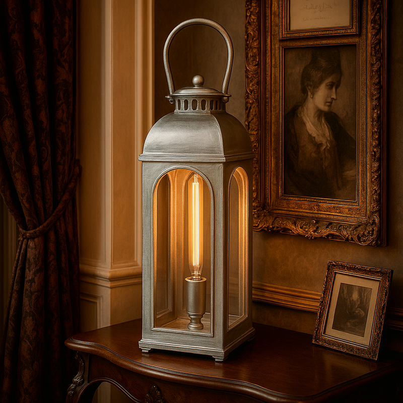 Silver Finish Handmade Floor Lantern Lamp  | Antique Style | 26 Inch