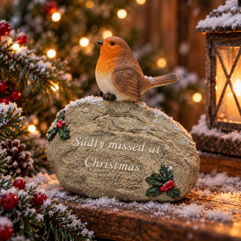 Christmas Robin on Stone Ornament