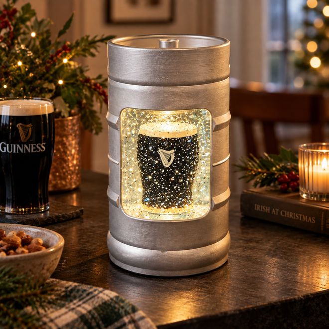 Pint of Stout Silver Keg Christmas Decoration with LED Lights