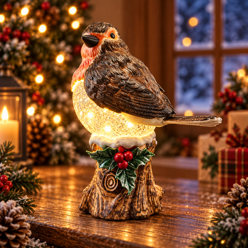 Christmas Decoration Robin Glitter Ball with Water Spinner