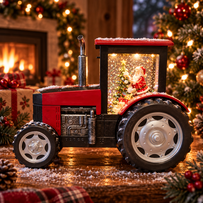 Red Tractor Christmas Snow Globe
