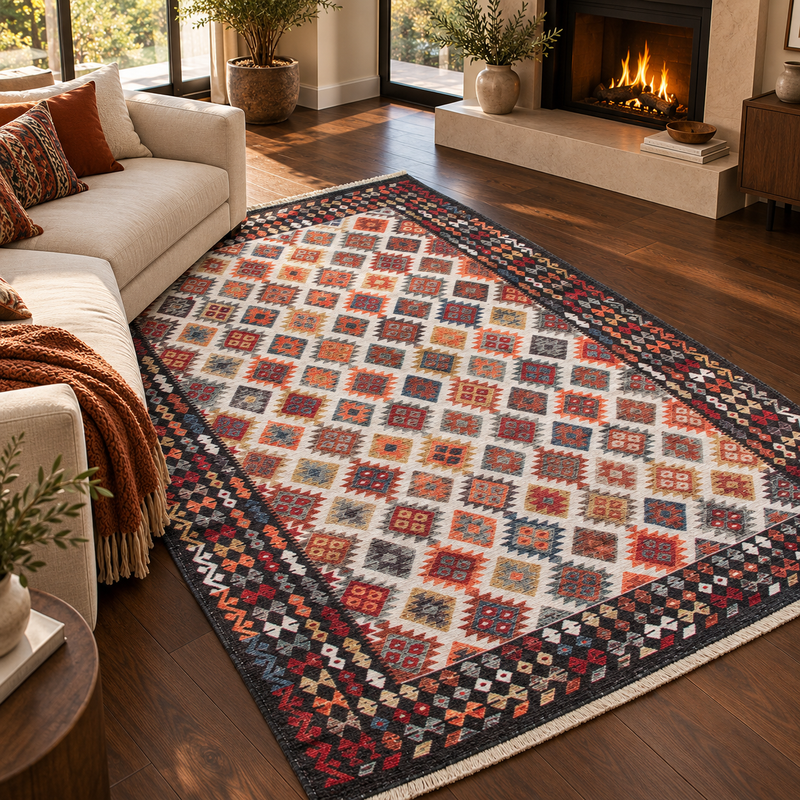 Modena Inca Charcoal & Orange Oriental Traditional Style Rug