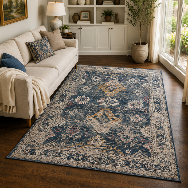 Urco Nova Lillian Navy & Beige Classic Vintage Rug