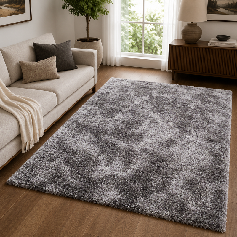 Handmade Mayfair Silver Plush Contemporary Shaggy Rug