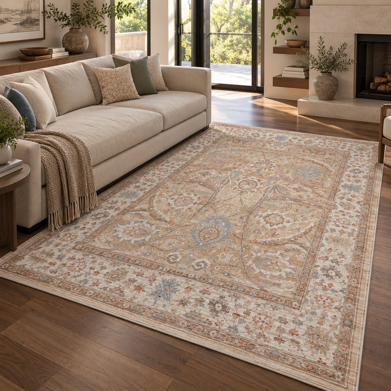 Prestige Viana Alia Ivory Cream & Warm Gold Oriental Vintage Rug