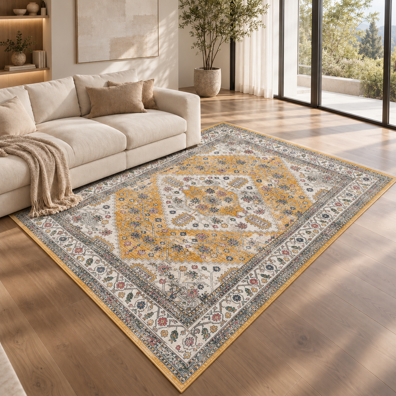 Urco Nova Enzo Mustard Gold & Ivory Cream Classic Vintage Rug