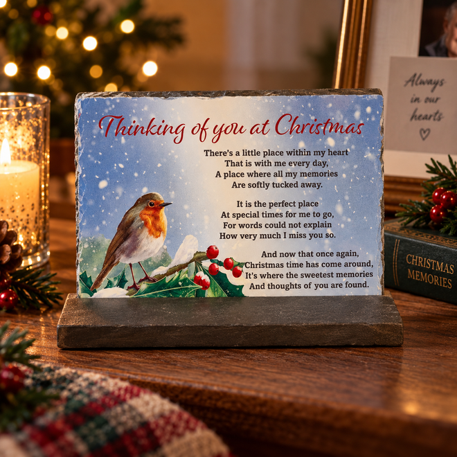 Christmas Remembrance Robin Slate Plaque