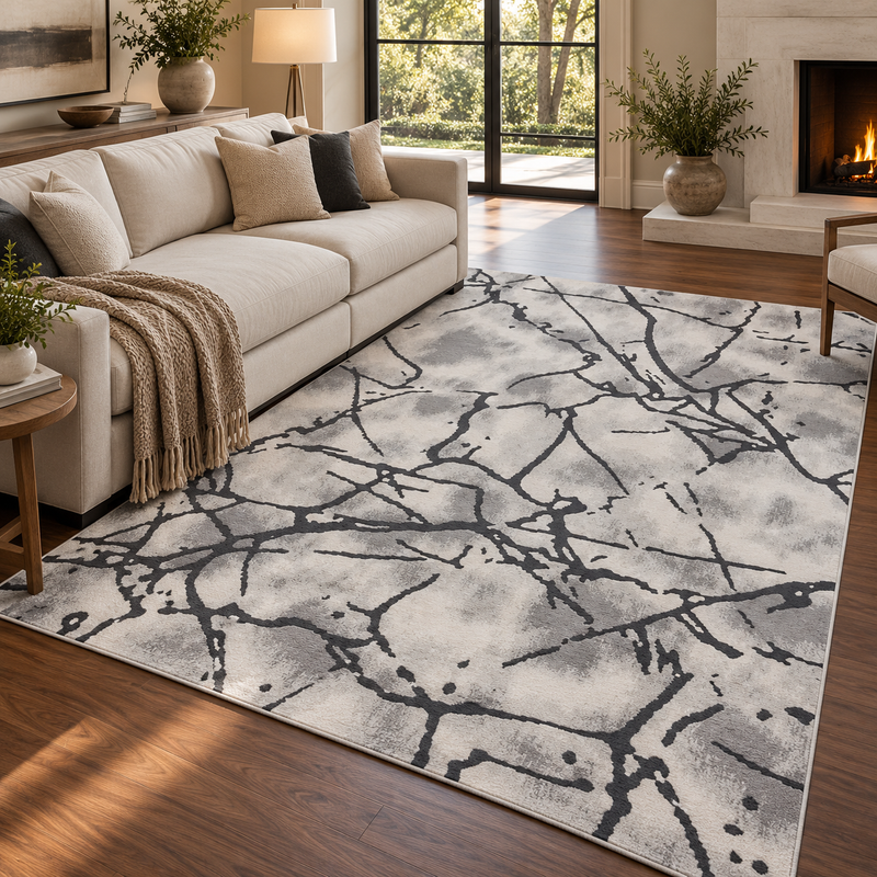 Balletto Grey & Charcoal Contemporary Marble Pattern Modern Rug