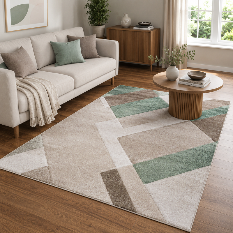 Urco Orbit Skadi Biege & Green Modern Contemporary Rug