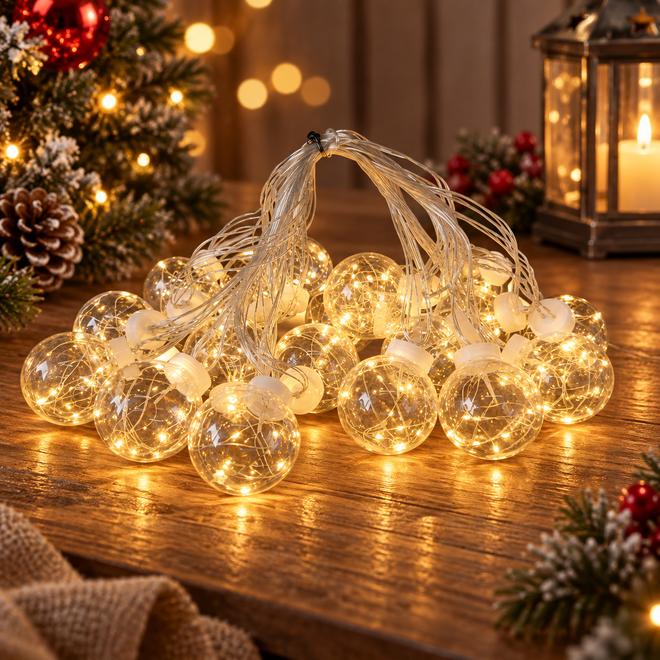 String of 20 LED Light Up Balls Christmas Lights