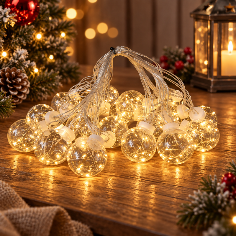 String of 20 LED Light Up Balls Christmas Lights