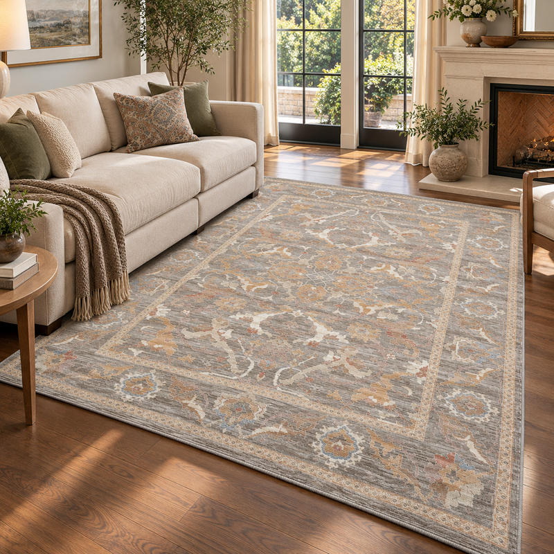 Prestige Keyon Alia Muted Steel Grey & Oatmeal Beige Oriental Vintage Rug
