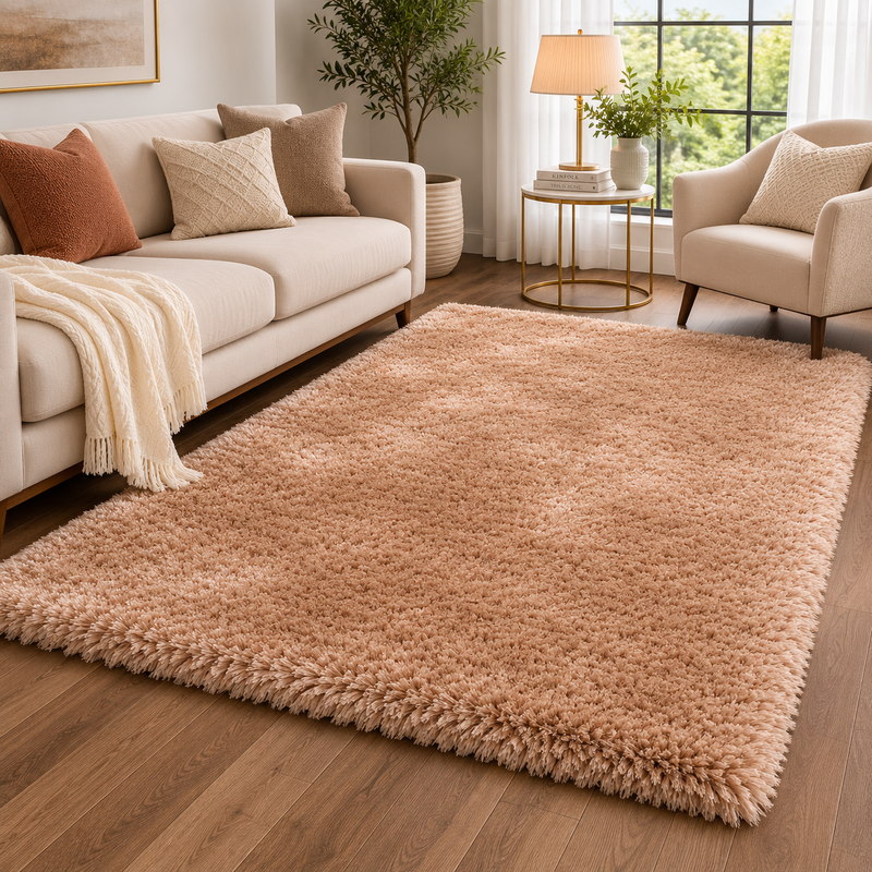 Handmade Mayfair Brown & Beige Plush Contemporary Shaggy Rug