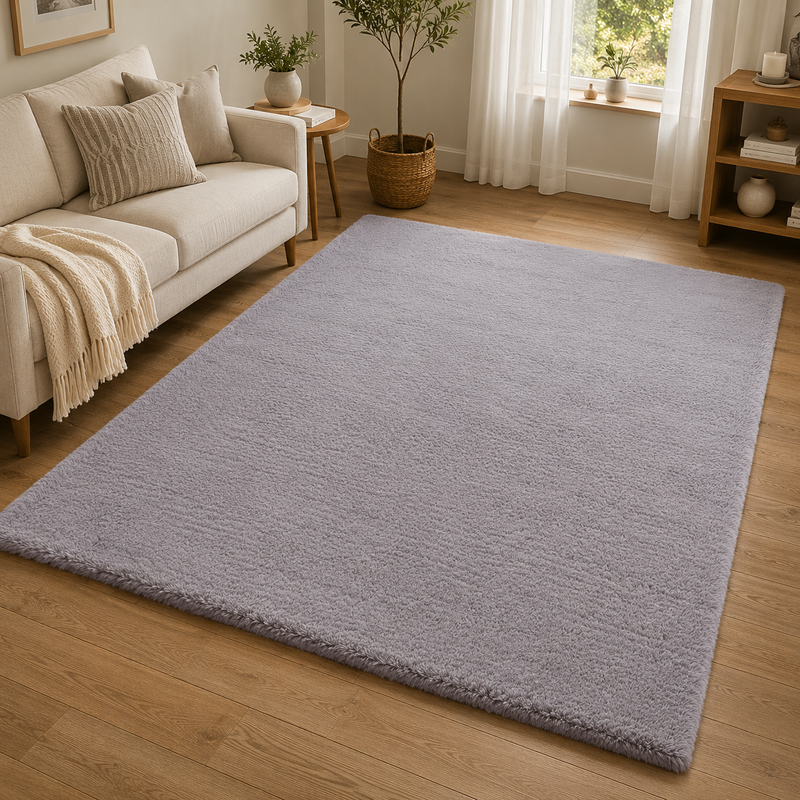 Handmade Luxe Faux Fur Silver Modern Contemporary Rug