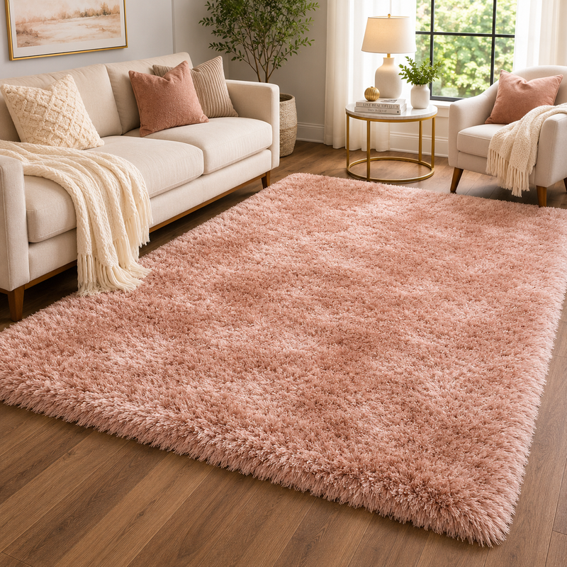 Handmade Mayfair Champagne Plush Contemporary Shaggy Rug