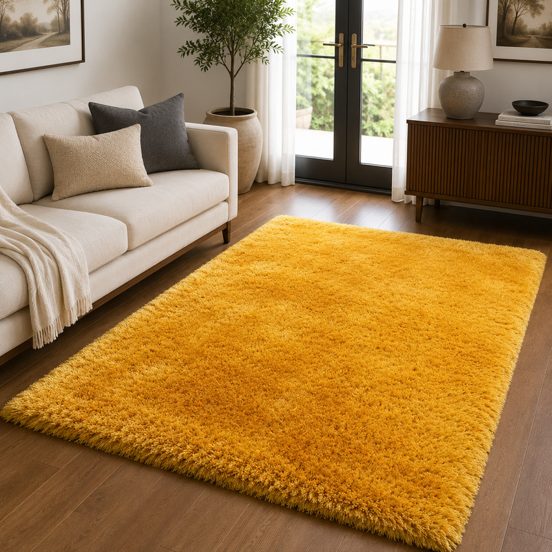 Handmade Mayfair Orange & Yellow Plush Contemporary Shaggy Rug