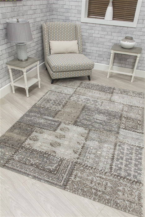 Antika Patchwork Greige Rug - MacCarthys