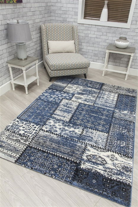 Antika Patchwork Navy Rug - MacCarthys