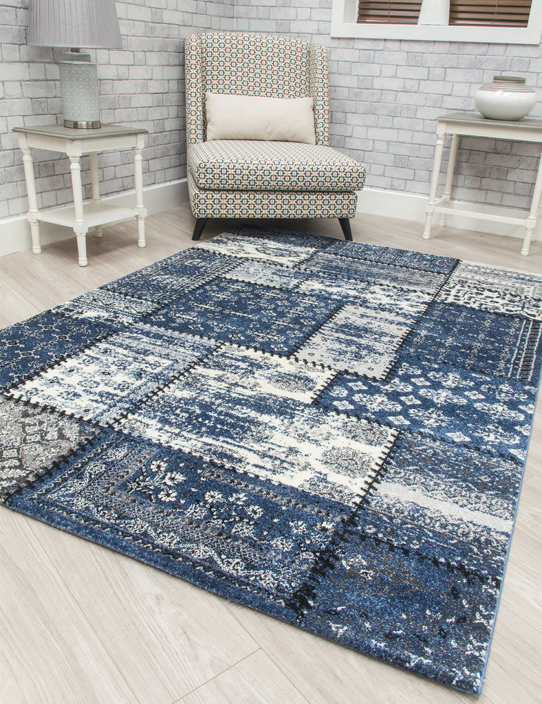 Antika Patchwork Navy Rug - MacCarthys