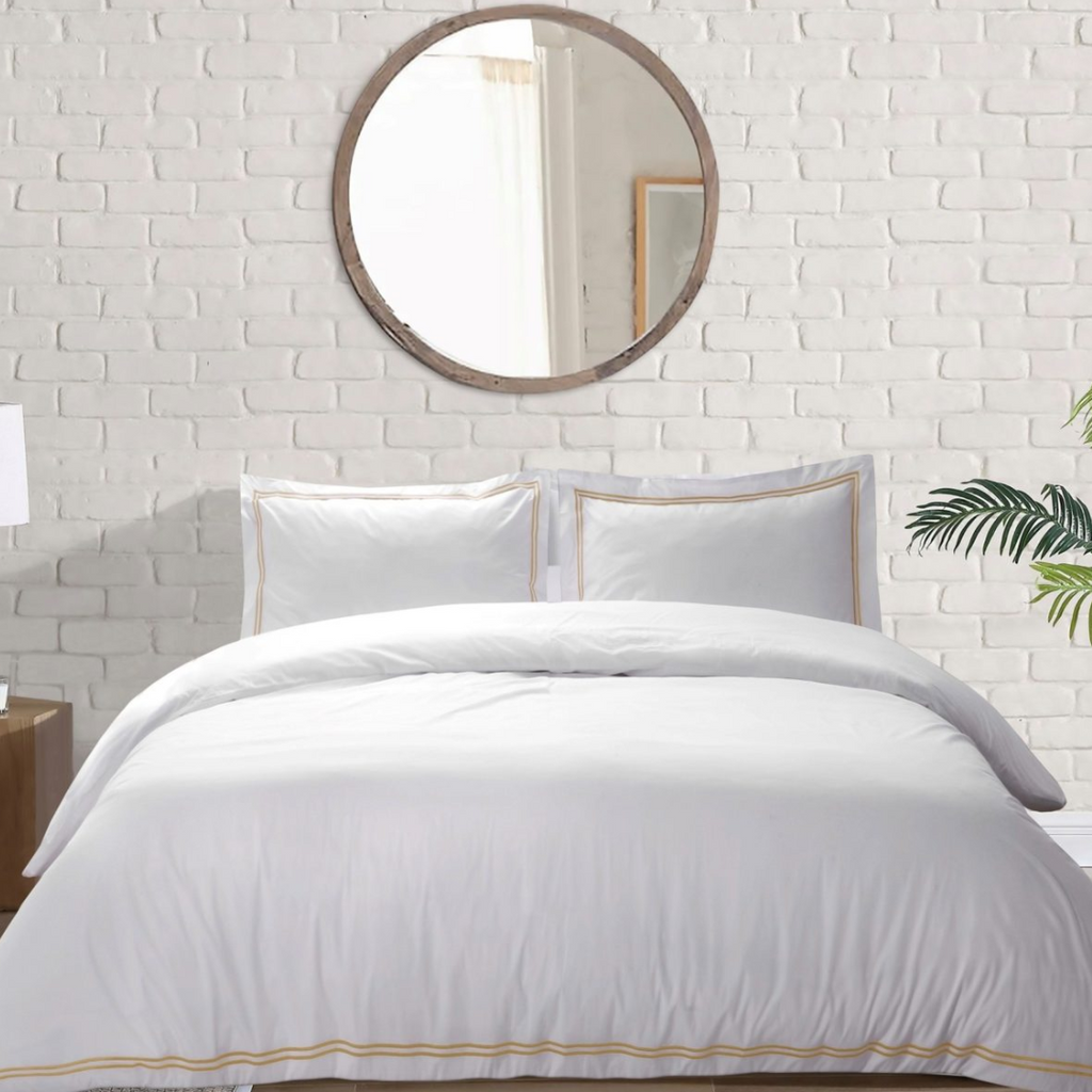 Atlantic Linen Biarritz White & Sand Duvet Set - MacCarthys