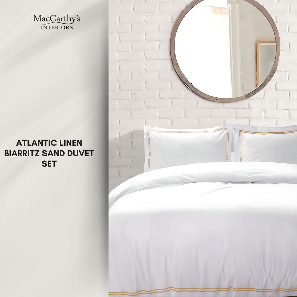 Atlantic Linen Biarritz White & Sand Duvet Set - MacCarthys