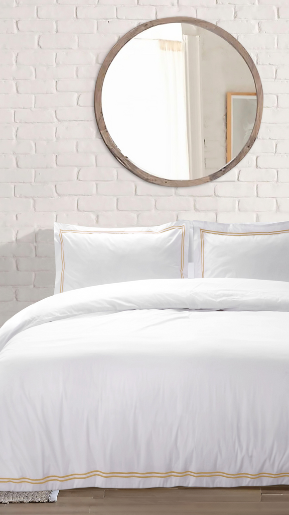 Atlantic Linen Biarritz White & Sand Duvet Set - MacCarthys