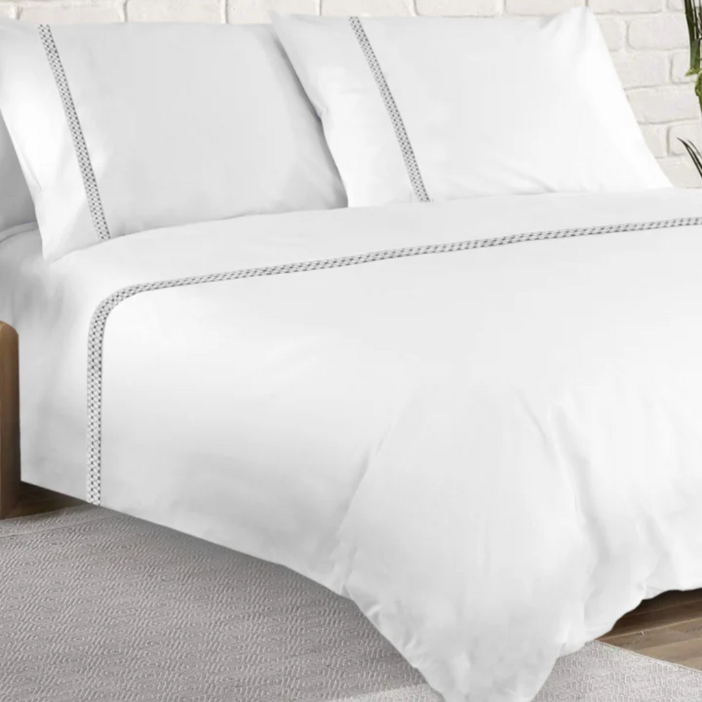 Atlantic Linen Bordeaux White & Silver Duvet Set - MacCarthys