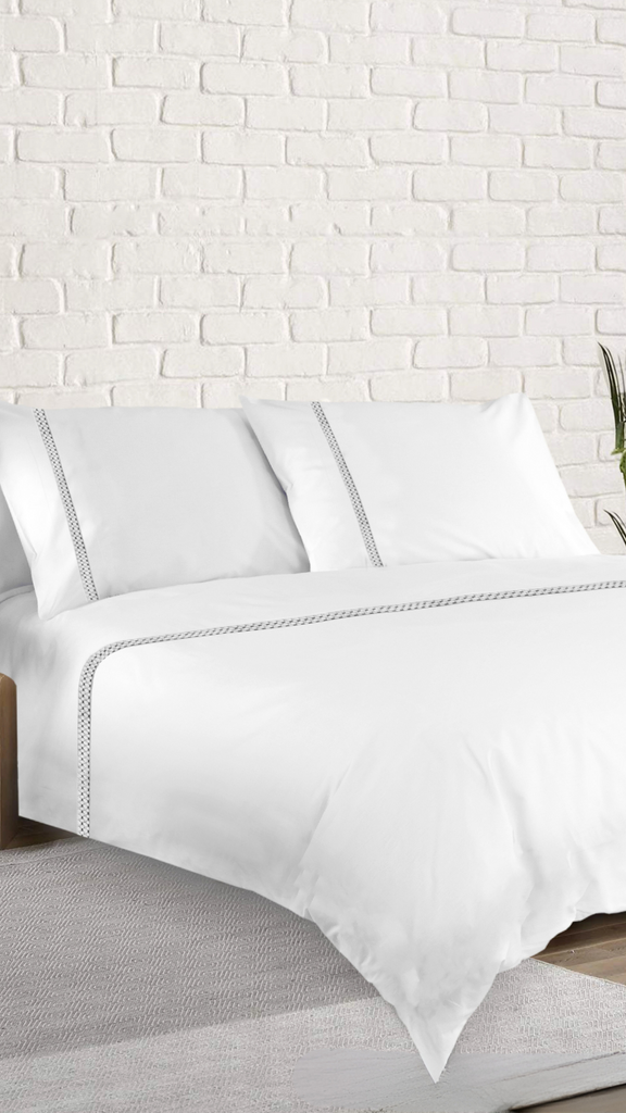 Atlantic Linen Bordeaux White & Silver Duvet Set - MacCarthys