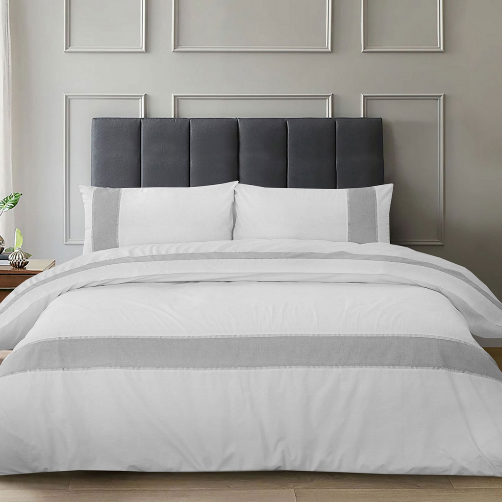 Atlantic Linen Grenoble White & Silver Duvet Set - MacCarthys