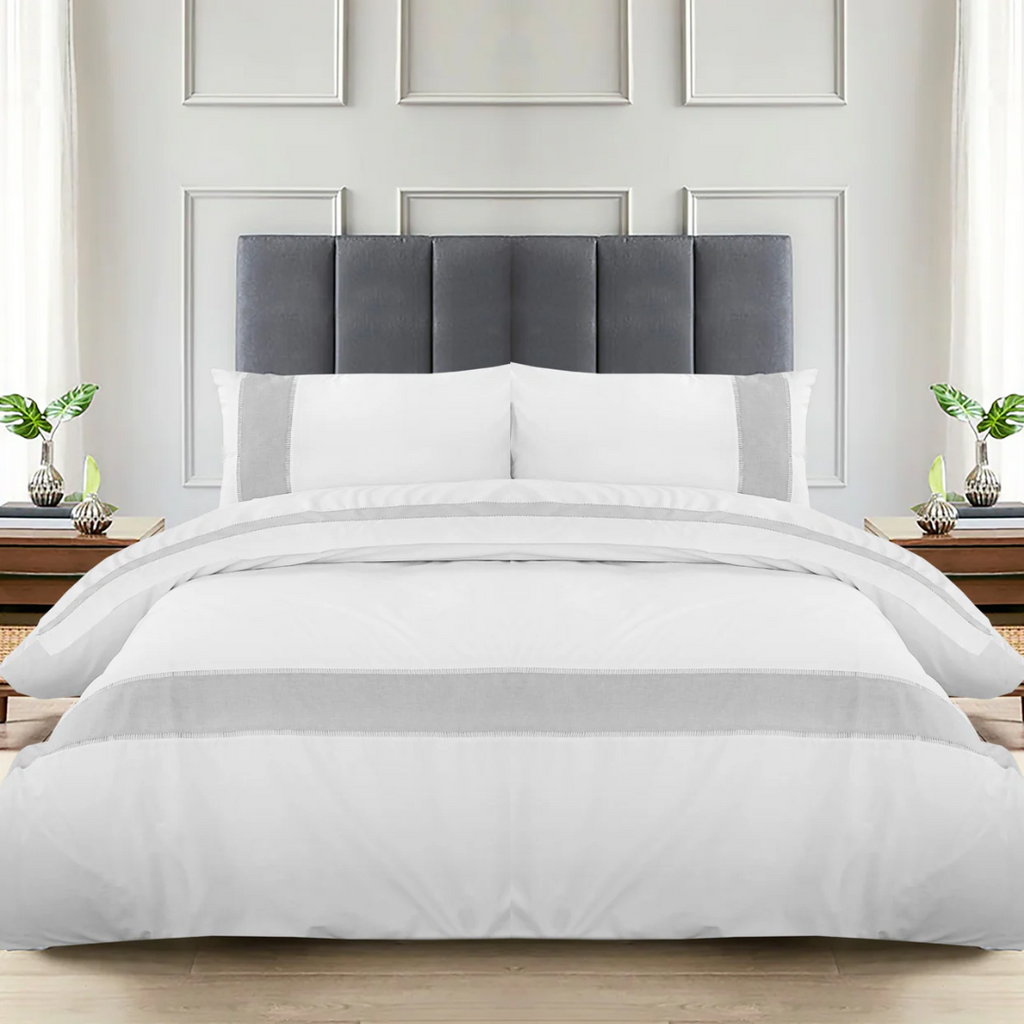 Atlantic Linen Grenoble White & Silver Duvet Set - MacCarthys