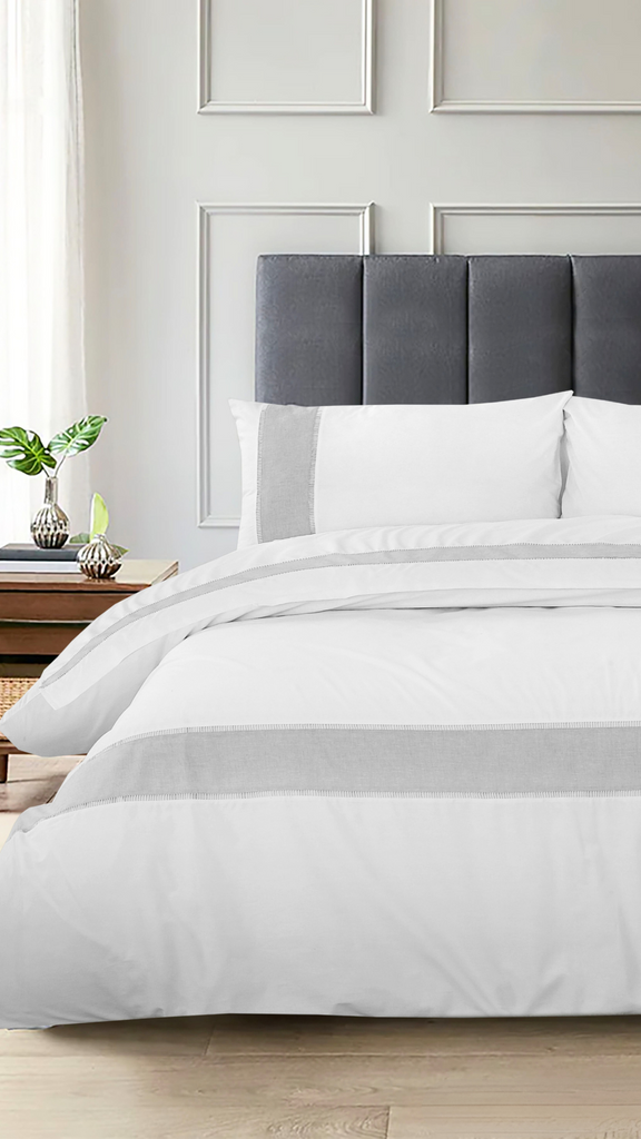 Atlantic Linen Grenoble White & Silver Duvet Set - MacCarthys