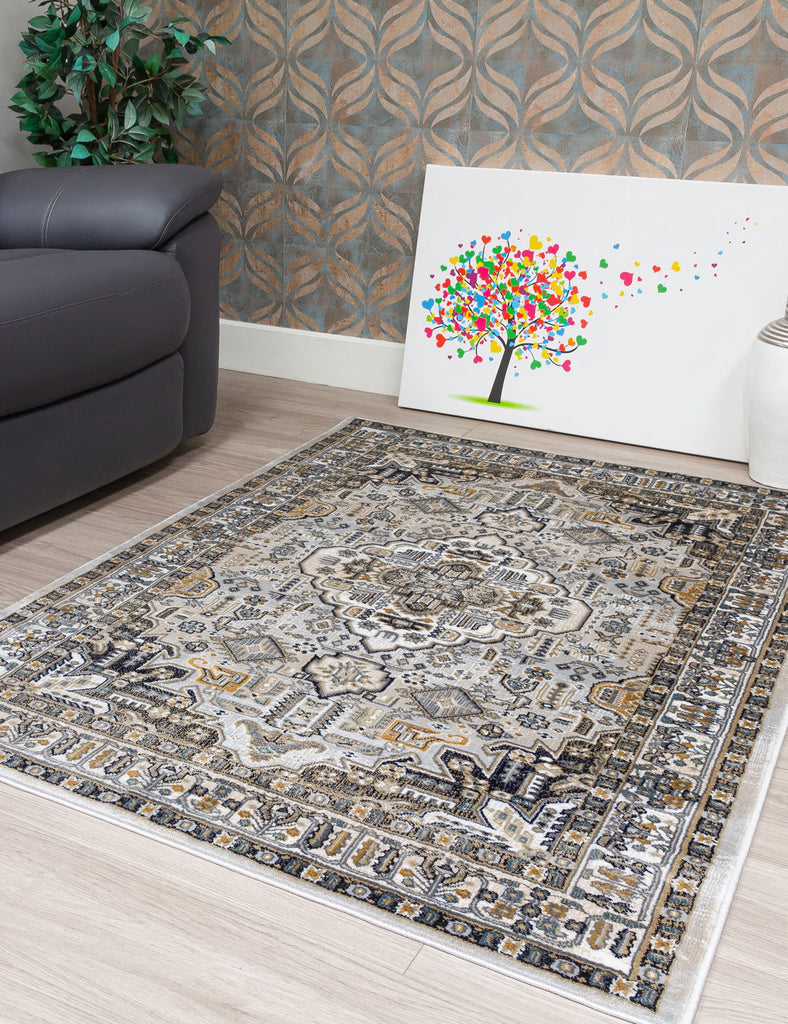 Aziza Medallion Rug - Grey - MacCarthys