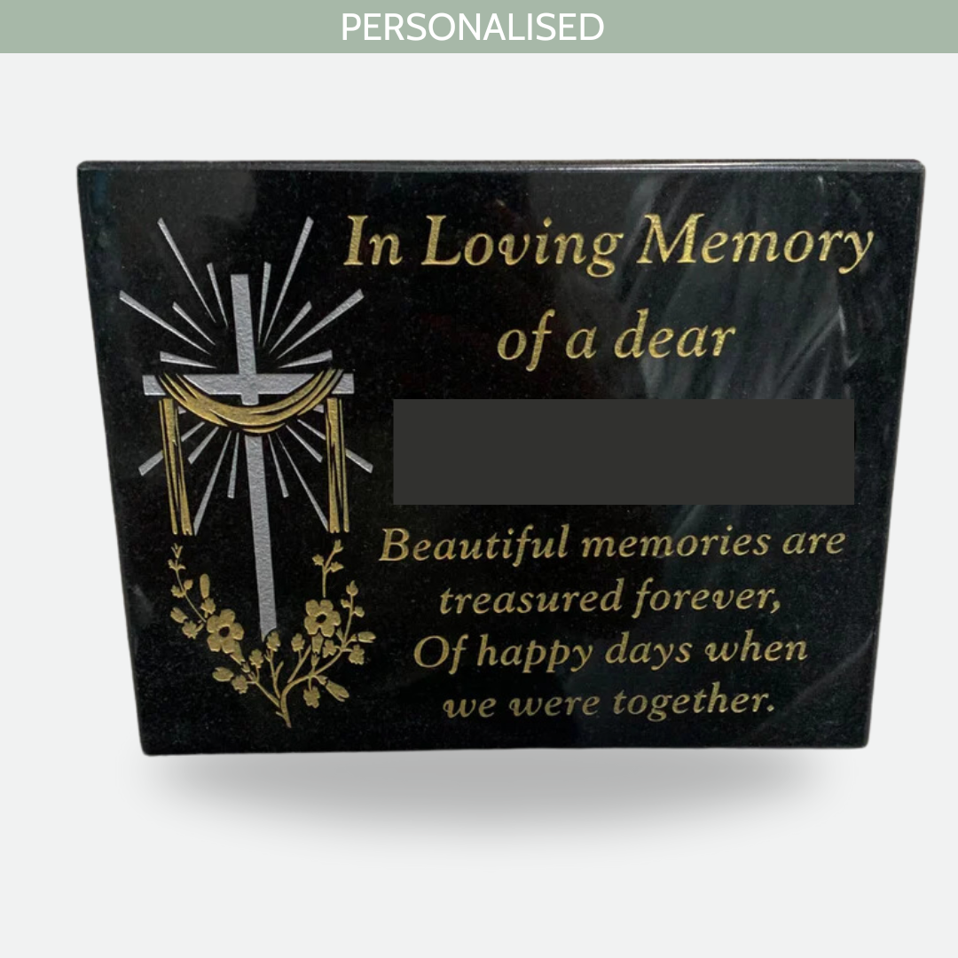 Personalised Sand Blasted Granite Grave Plaque - Cross With Cloth ...
