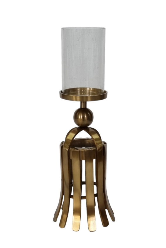 Bell Candleholder Antique Brass with Glass - MacCarthys