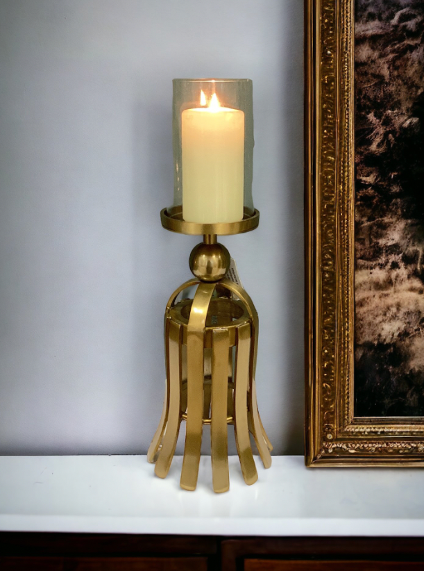 Bell Candleholder Antique Brass with Glass - MacCarthys