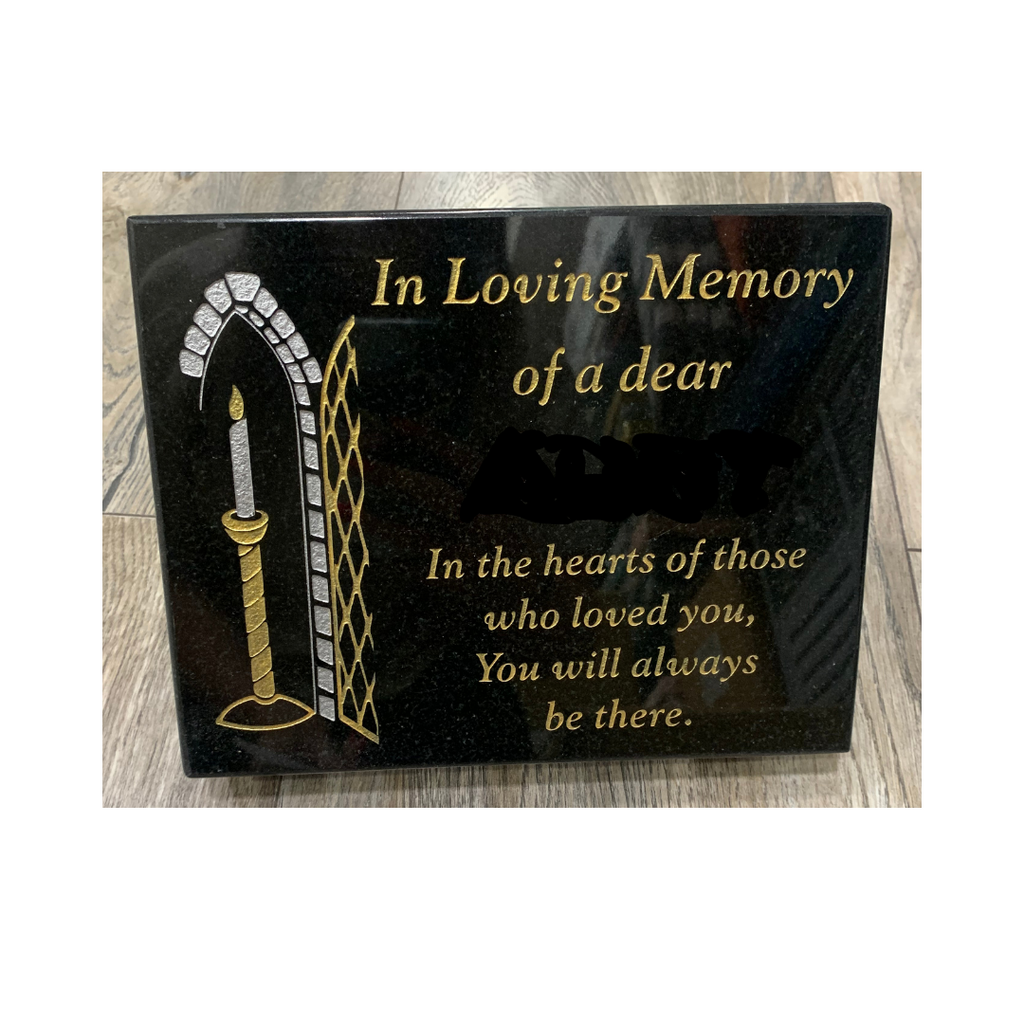 Candle In Window "In The Hearts Of Those" - Granite Grave Plaque - MacCarthys