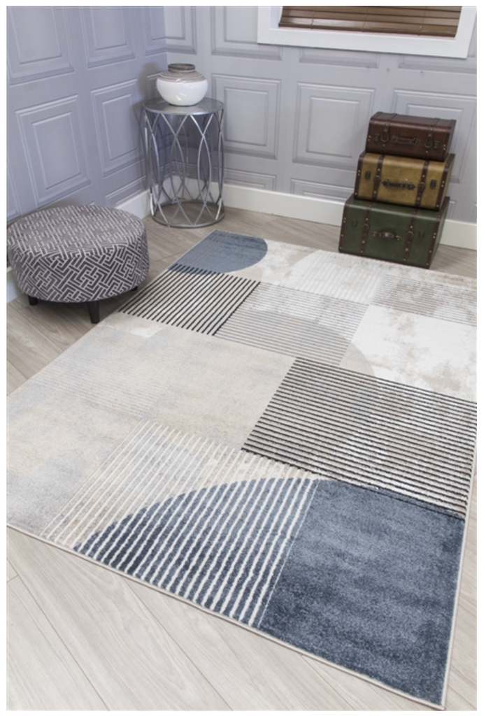 Casino Geo Blue Abstract Modern Rug - MacCarthys