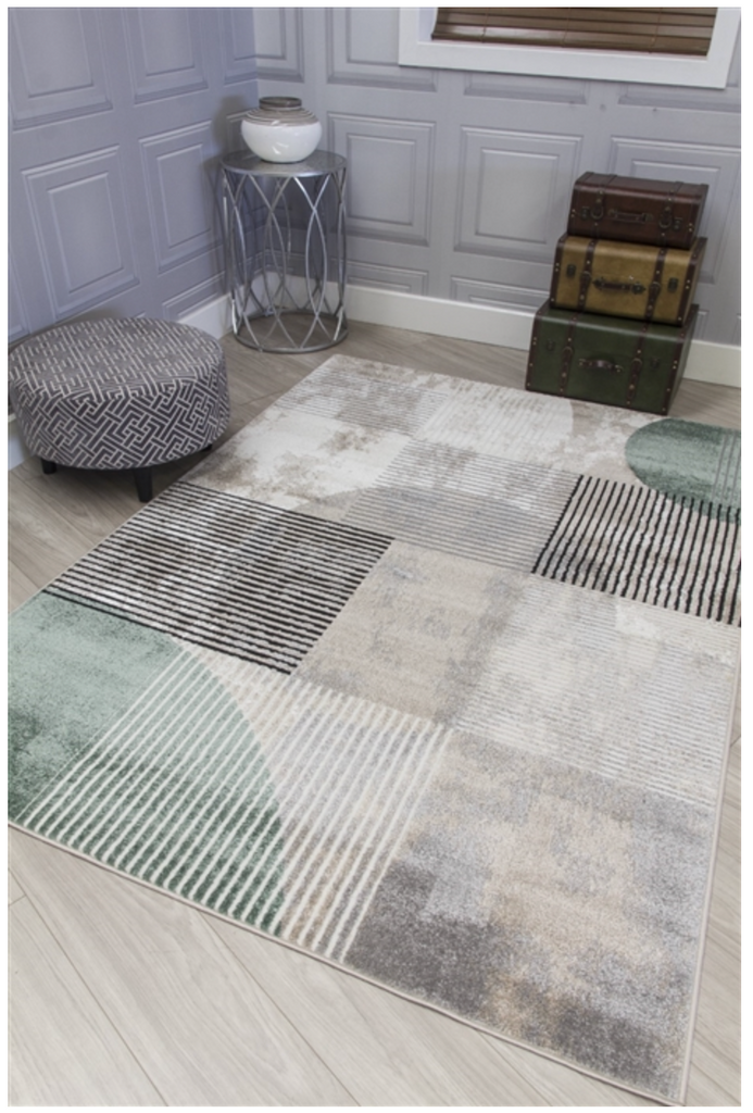 Casino Geo Green Abstract Modern Rug - MacCarthys