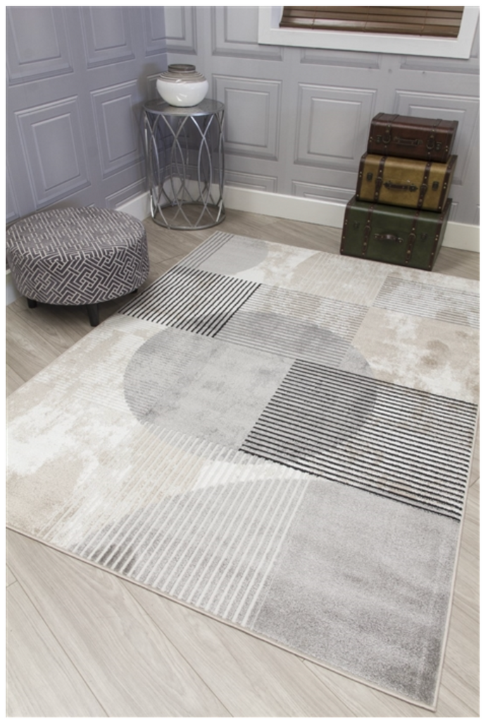 Casino Geo Greige Abstract Modern Rug - MacCarthys