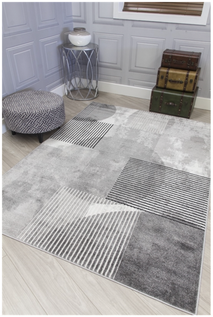 Casino Geo Grey Abstract Modern Rug - MacCarthys