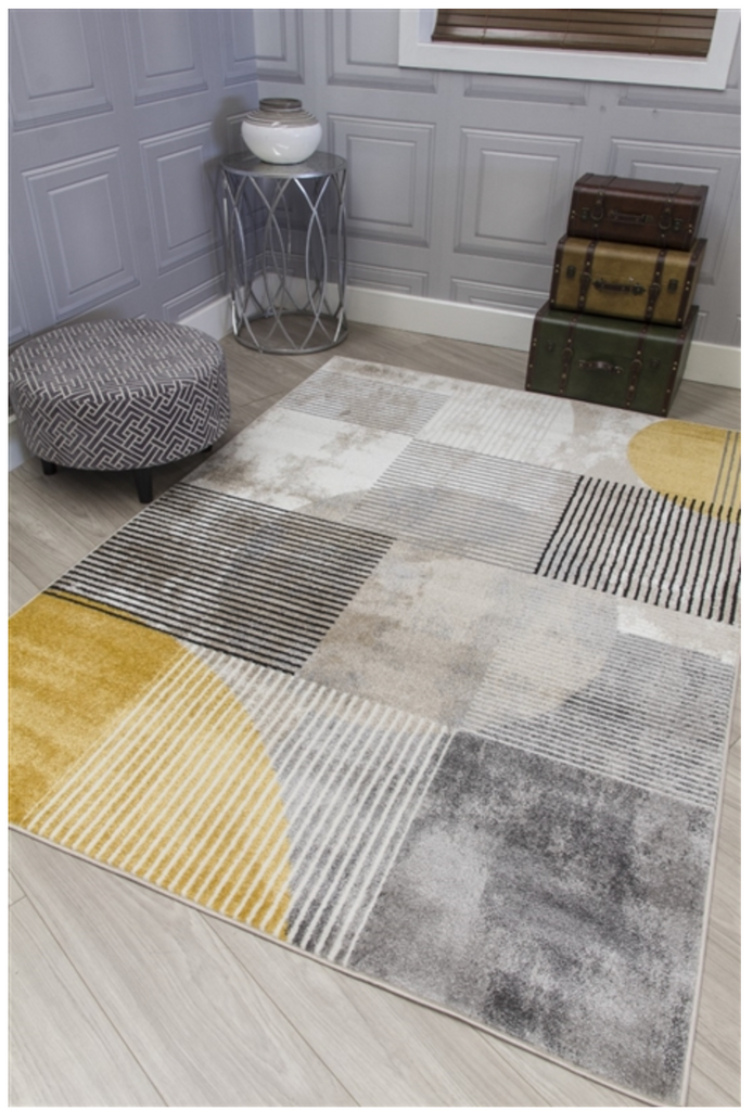 Casino Geo Ochre Abstract Modern Rug - MacCarthys