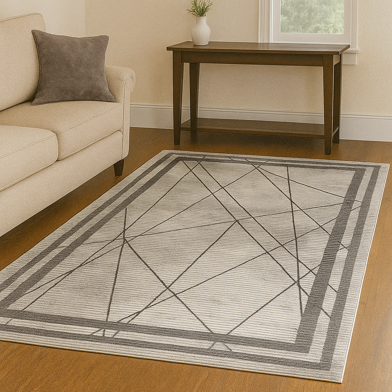 Glitz Art Deco Silver & Midnight Blue Abstract Contemporary Rug